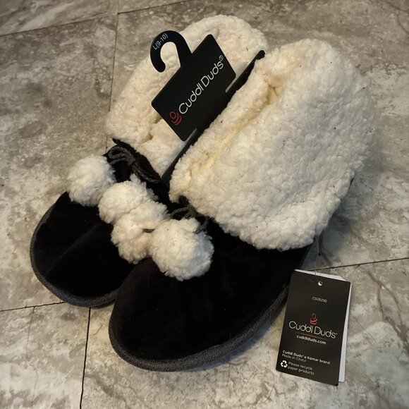 Cuddl Duds Women's Black and White Slippers - Picture 1 of 2